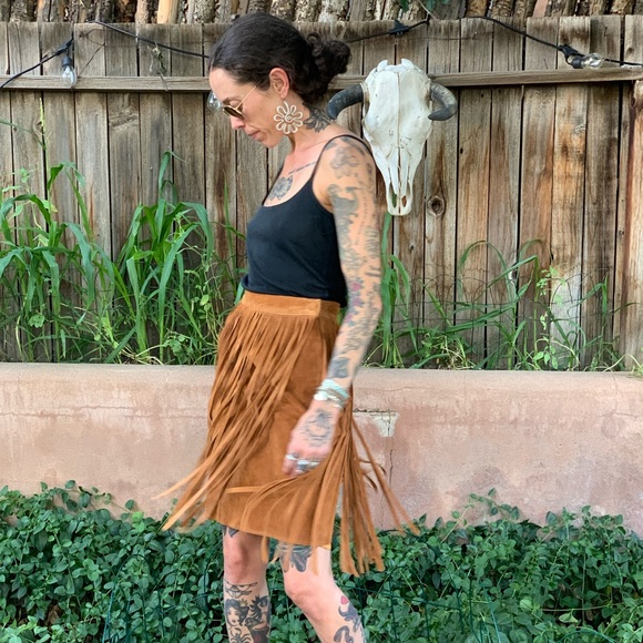 Cedars Vintage 1980s Leather Fringe Skirt Boho Southwestern Style XS/S - Picture 6 of 10